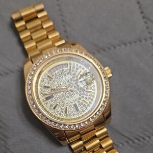 Designer Inspired Gold and Diamond-Accented Watch